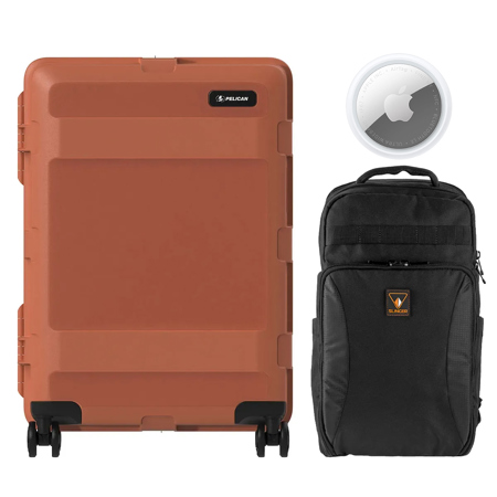 Pelican ATX 25" Waterproof Wheeled Check-In Travel Hard Case, Medium, Iron Clay, Bundle with Alpine 190 Bag, AirTag