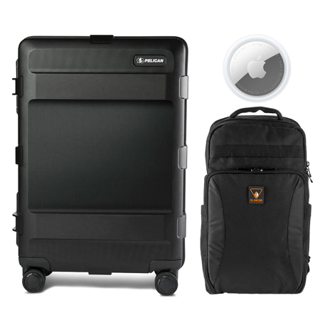 Pelican ATX 25" Waterproof Wheeled Check-In Travel Hard Case, Medium, Black, Bundle with Alpine 190 Bag, AirTag