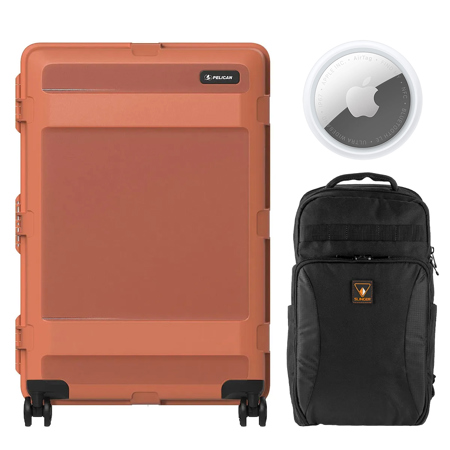 Pelican ATX 30" Waterproof Wheeled Check-In Travel Hard Case, Large, Iron Clay, Bundle with Alpine 190 Backpack, AirTag