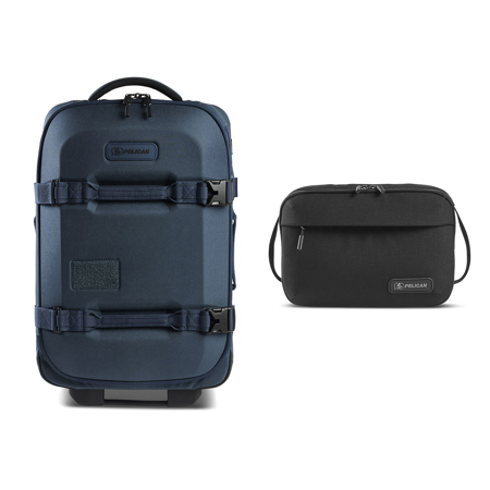 Pelican Aegis HY22 22" Wheeled Carry-On Roller Hybrid Duffel Bag, Indigo Blue, Bundle with DK5 ModPak Toiletry Bag, Black