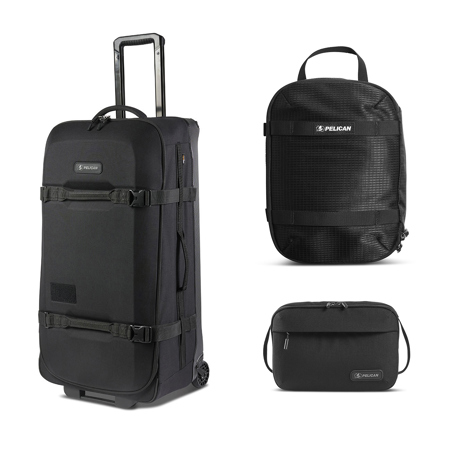 Pelican Aegis HY32 32" Wheeled Check-In Roller Hybrid Duffel Bag, Black, Bundle with PCL ModPak Packing Cube and DK5 ModPak Toiletry Bag