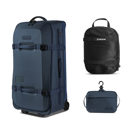 Pelican Aegis HY32 32" Wheeled Check-In Roller Hybrid Duffel Bag, Indigo Blue, Bundle with SPL ModPak Storage Pouch and SXH5 Protective Cross Body Sling Bag