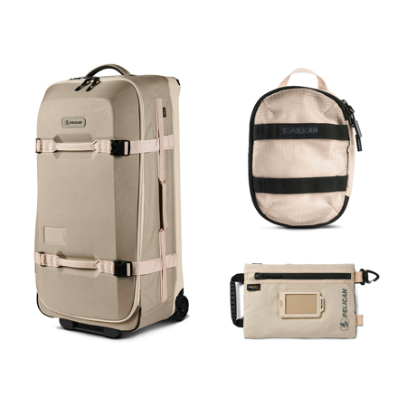 Pelican Aegis HY32 32" Wheeled Check-In Roller Hybrid Duffel Bag, Sand, Bundle with PCS ModPak Packing Cube and SPM ModPak Storage Pouch