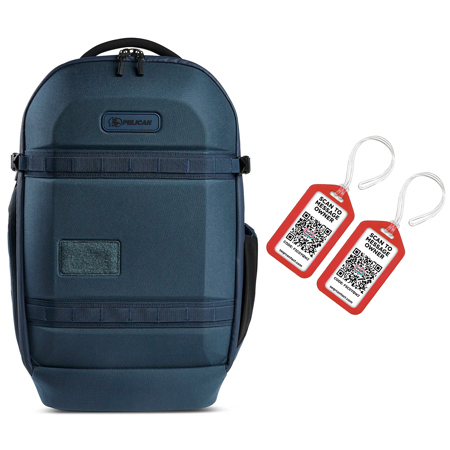 Pelican Aegis Series PX25 25L Travel Backpack, Indigo Blue, Bundle with Contact Secure Luggage Tags, 2-Pack