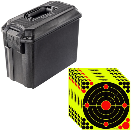 Pelican V250 Vault Ammo Case w/o Foam, Black, w/12x12" Target Stickers, 10-Pack