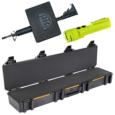Pelican V770 Vault Single Scoped Rifle Case, Black, with GunVault AR 1000 Assault Rifle Vault, and Nightstick Flashlight