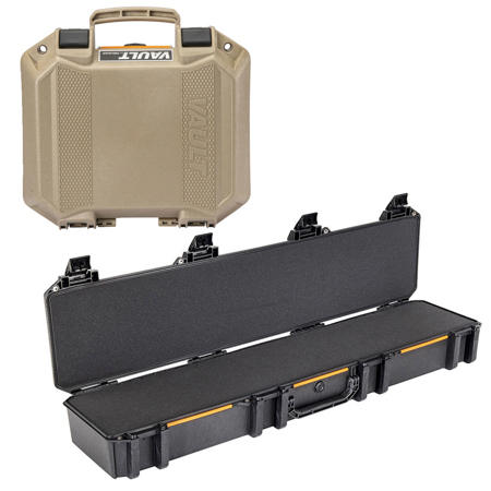 Pelican V770 Vault Single Scoped Rifle Case, Black, Bundle with V100 Vault Small Pistol Tan Case