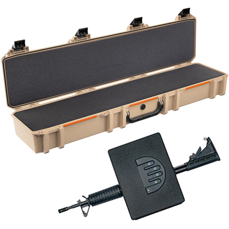 Pelican V770 Vault Single Scoped Rifle Case, Tan, Bundle with AR1000 Assault Rifle Vault