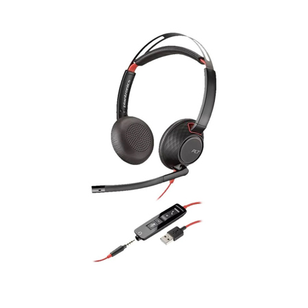 Polycom Blackwire 5220 USB-C Wired Stereo Headset with USB-C to USB-A Adapter, Black