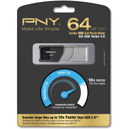 PNY Technologies Elite Turbo Attache 3 64GB USB 3.0 Flash Drive, Silver