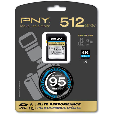 PNY Technologies Elite Performance 512GB SDXC UHS-1 U3 Class 10 Memory Card