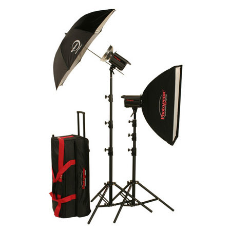 Photogenic PL2615K 1000W/s Solair Digital Travel Kit, 2x500W/s Monolights, 24x32" Soft Box, Eclipse 45" White Umbrella