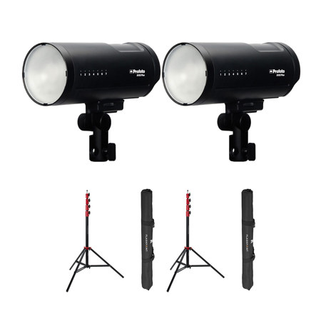 Profoto B10X Plus Off Camera Flash Duo Kit, Bundle with Flashpoint Pro Air-Cushioned Heavy-Duty Light Stands, Red/9.5'