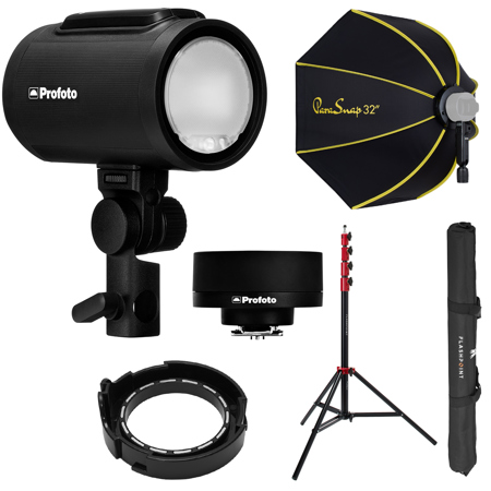 Profoto A2 Off Camera Flash Head and Connect Wireless Transmitter Kit for Nikon Cameras, Bundle with 9.5' Light Stand, 32" Octagonal Softbox and ParaSnap Adapter