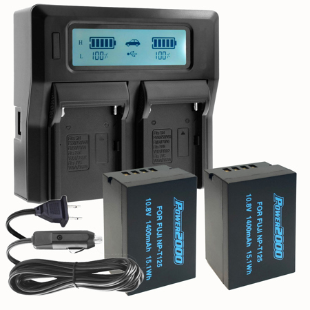 Power2000 2x Fujifilm NP-T125 10.8V 1400mAh Li-Ion Battery, Dual Bay LCD Charger