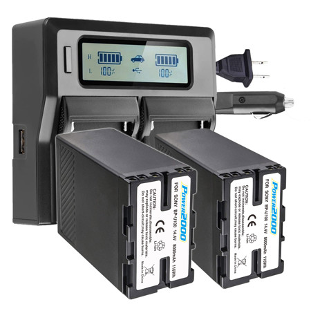 Power2000 2x Sony BP-U100 8000mAh 116Wh Li-Ion Battery with Dual Bay LCD Charger