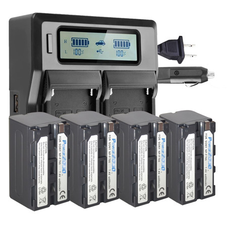 Power2000 4x Sony NP-F760 7.4V 4400mAh Li-Ion Battery with Dual Bay LCD Charger