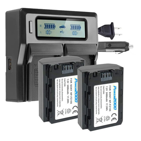 Power2000 2x Sony NP-FZ100 7.2V 2400mAh Lithium-Ion Battery with Dual Bay LCD Charger
