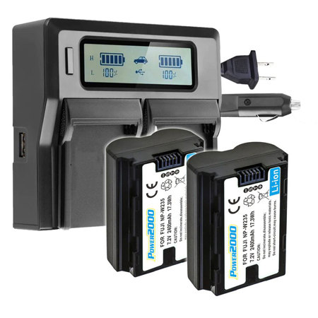 Power2000 2x Fuji NP-W235 7.2V 2400mAh Li-Ion Battery with Dual Bay LCD Charger