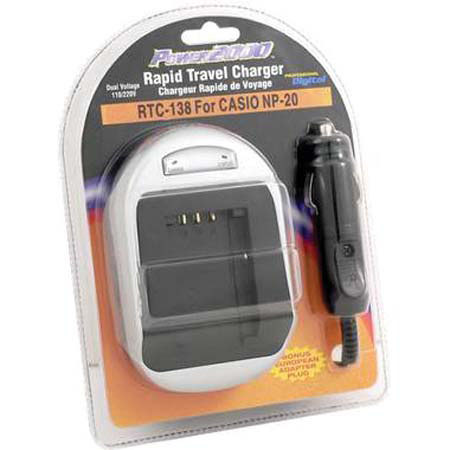 Power2000 Mini Universal AC / DC Charger for the Casio NP-20 Camcorder Battery, 110 - 220 Volt