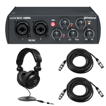PreSonus AudioBox 96 25th Anniversary Ed. Interface, w/Headphones & 2x XLR Cable