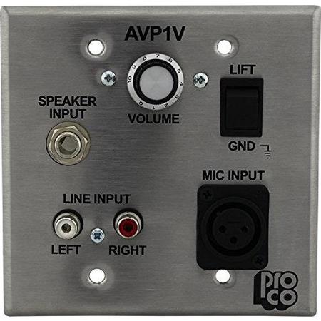 Pro Co Sound AVP1V Audio-Visual Interface Wallplate with Input Level Control, 20Hz-20kHz Frequency Response, <200 Ohms Output Impedance, Stainless Steel