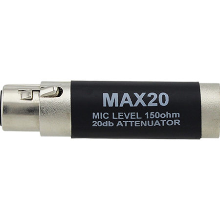 Pro Co Sound MAX-20 In-Line Pad with 20dB of Mic Attenuation, XLR Barrel