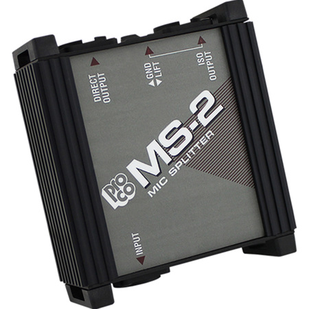 Pro Co Sound MS2 Microphone Splitter, 20Hz-20kHz Frequency Response, < 1.0dB Voltage Loss