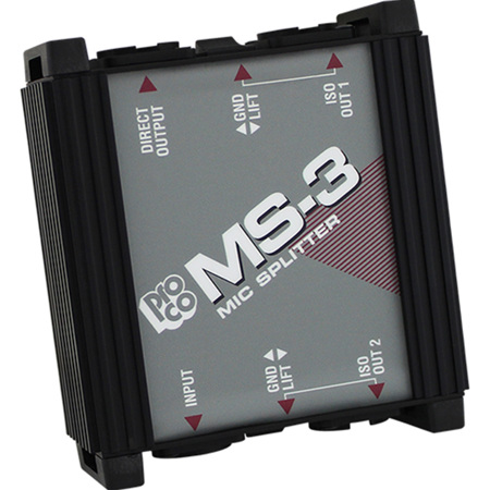 Pro Co Sound MS3 Microphone Splitter, 20Hz-20kHz Frequency Response, < 2.5dB Voltage Loss