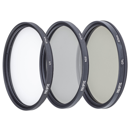 ProOptic 67mm Digital Essentials Filter Kit, with Ultra Violet (UV), Circular Polarizer and Neutral Density 2 (ND2) Filters, with Pouch