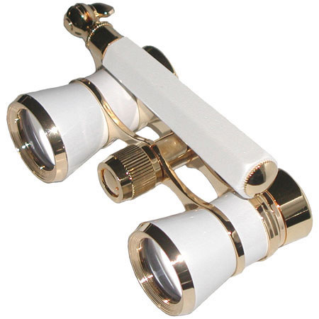Adorama 3 x 25 Opera Glass Binocular with Built-In Extendable Handle, White with Gold Trim (Demo, without original box)