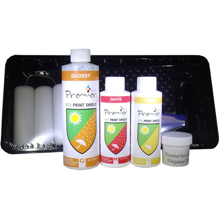 Premier Imaging PremierArt Eco Print Shield Protective Coating Sample Kit, Includes 8oz Bottle of Gloss, 4oz Bottle of Satin, 4oz Bottle of Matte, 4" Roller Tray, Roller Handle, 3x Foam Rollers