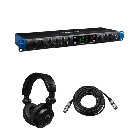 PreSonus Studio 18x20 High-Definition USB Type-C Audio/MIDI Interface, Bundle with TAPH100 Monitor Headphones and 25' Microphone Cable