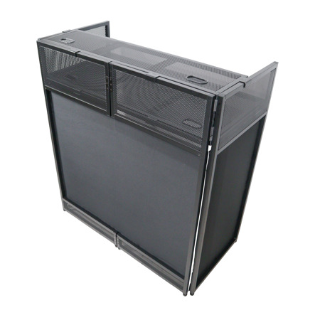 ProX XF-VISTABL Vista DJ Booth and Facade Table Workstation, White and Black Scrims, Padded Travel Bag