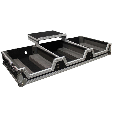 ProX XS-CDIM10WLT Universal DJ Coffin Case with Laptop Shelf & Wheels for 10" Mixer & 2x 8.5-9.5" CD Players, Silver on Black