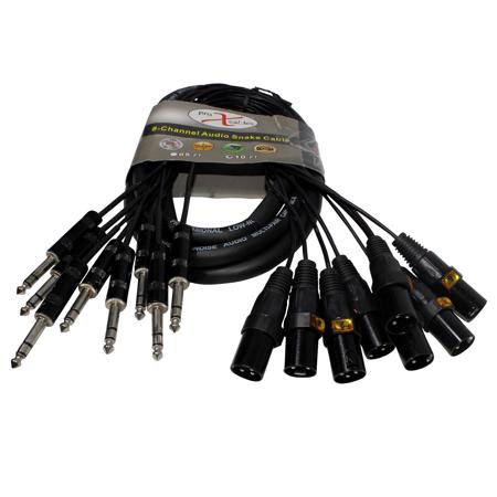 ProX XC-8SXM10 10' 8-Channel XLR3M to 1/4" TRS Balanced Snake Cord