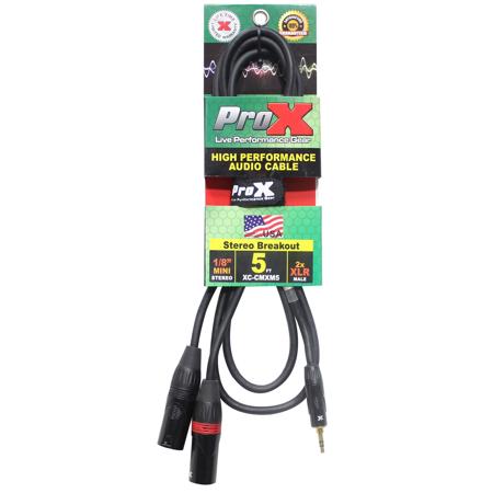 ProX XC-CMXM5 5' 1/8" (3.5mm) Mini TRS-M to Dual XLR3-M High Performance Audio Y Cable