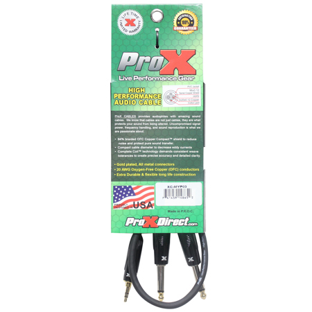 ProX XC-MYP03 3' 1/8" (3.5mm) Mini-TRS to Dual TS-M Unbalanced Audio Y Cable
