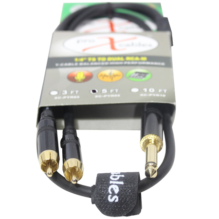 ProX XC-PYR05 5' 1/4" TS-M to Dual RCA-M Unbalanced Audio Y Cable