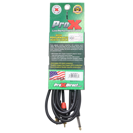 ProX XC-PYR10 10' 1/4" TS-M to Dual RCA-M Unbalanced Audio Y Cable