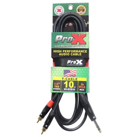 ProX XC-SYR10 10' 1/4" TRS-M Stereo to Dual RCA-M Unbalanced Audio Cable