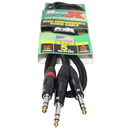 ProX XC-SYS05 5' 1/4" TRS-M to Dual 1/4" TRS-M High Performance Audio Cable