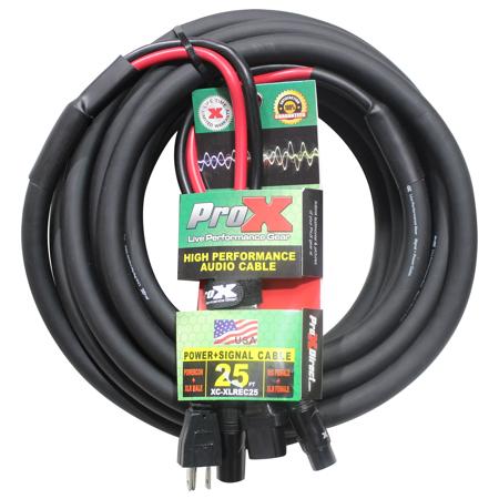 ProX XC-XLREC25 25' IEC Female to NEMA 15P (14AWG) & XLR-M to XLRF (20AWG) Balanced High Performance Audio/Power Cable