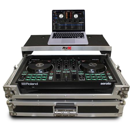 ProX X-DJ202LT ATA-300 Style Flight Case with Sliding Laptop Shelf for Roland DJ-202 DJ Controller, Black on Silver