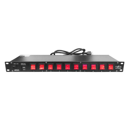 ProX X-PC10USB 10 Plug Rackmount Power Distribution Switch with 2 USB Charging Ports