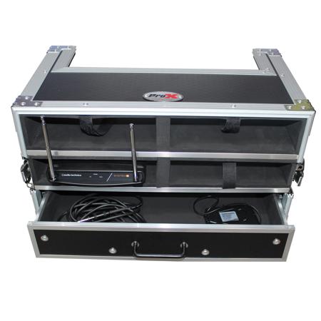 ProX XS-4WM2DR Case with 2U Rack Drawer, Holds 4 Wireless Mic Systems and 8 Microphones