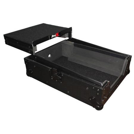 ProX XS-M12LTBL ATA-300 Style Gig Ready Flight Road Case with Sliding Laptop Shelf for 12" Large Format DJ Mixers, Black on Black