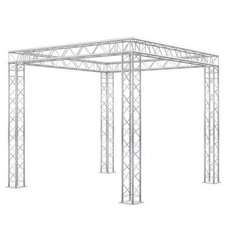ProX XTP-E1020-1 Exhibition Module Stand Truss Package, Includes 8x 2.5m Square Truss Segment, 2x 2m Square Truss Segment, 4x 0.5m 3-Way Square Truss 90 Degree Corner, 4x 12x12" Aluminum Base Plate