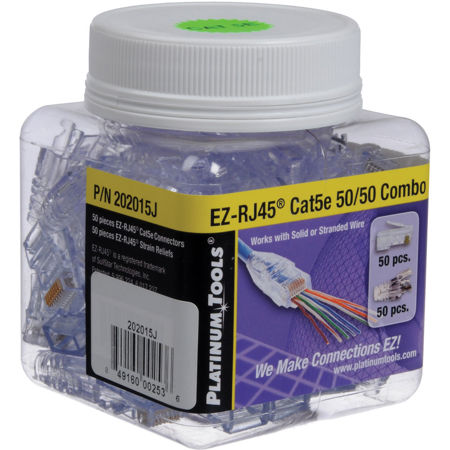 Platinum Tools EZ-RJ45 Cat 5e Connector/Strain Relief Kit, 100 (50/50) Pieces