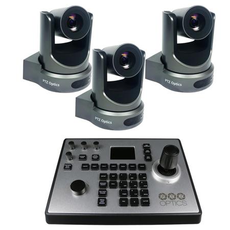 PTZOptics 2.12MP FHD 3G-SDI Gen2 20x PTZ Camera,Gray,3-Pack, Bundle w/Controller
